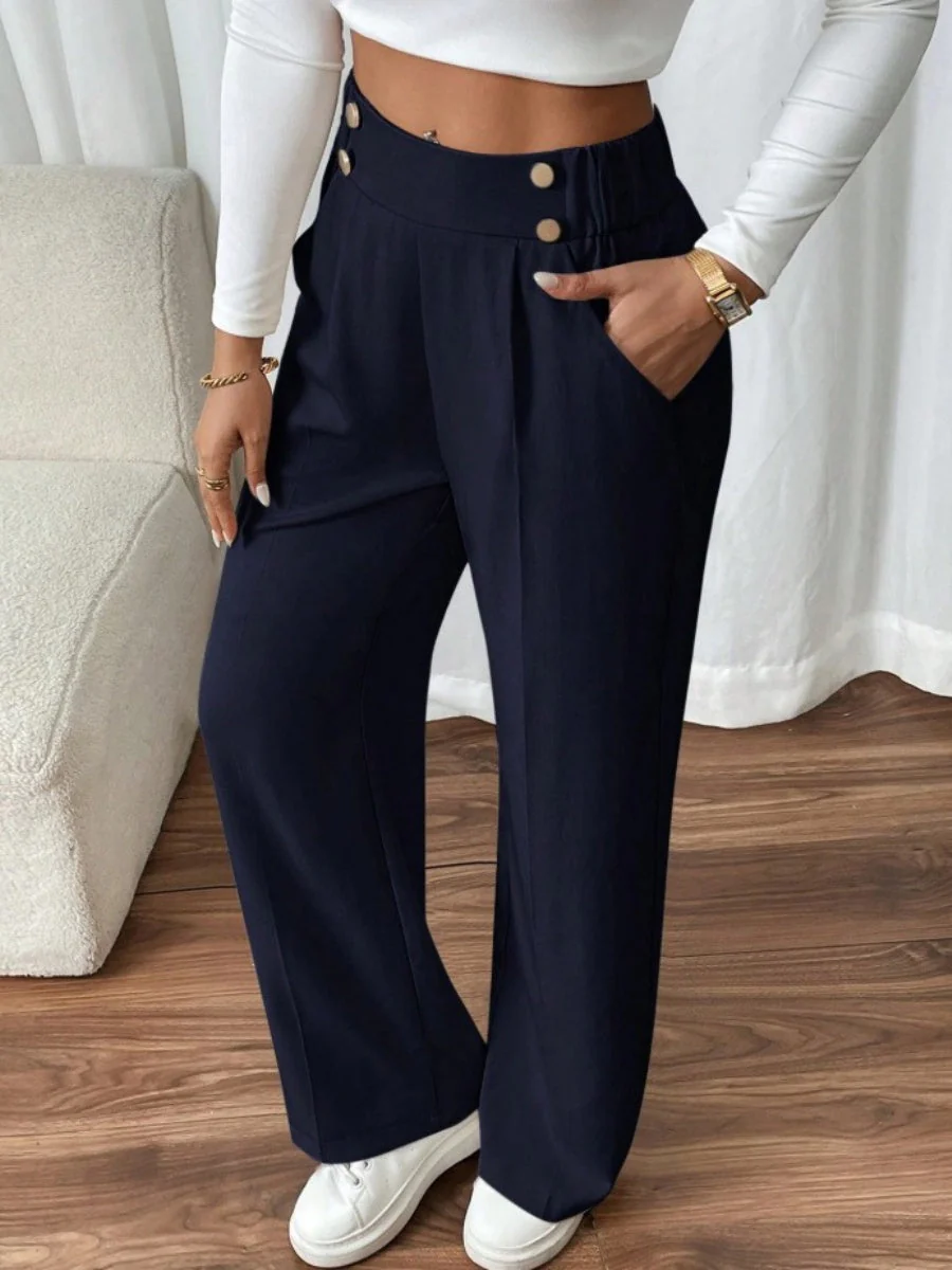 Casual High-waisted  Loose Straight leg Pocket Pants - Image 21