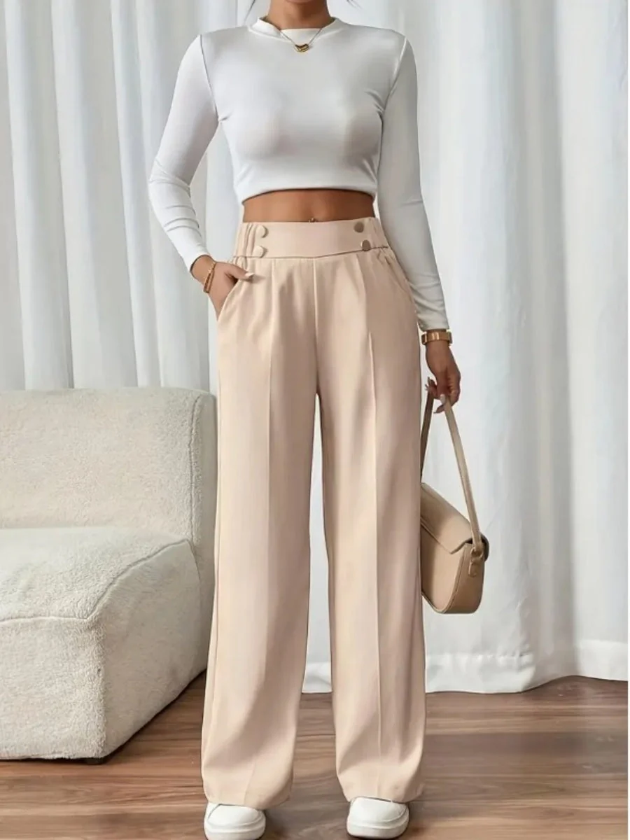 Casual High-waisted  Loose Straight leg Pocket Pants - Image 27