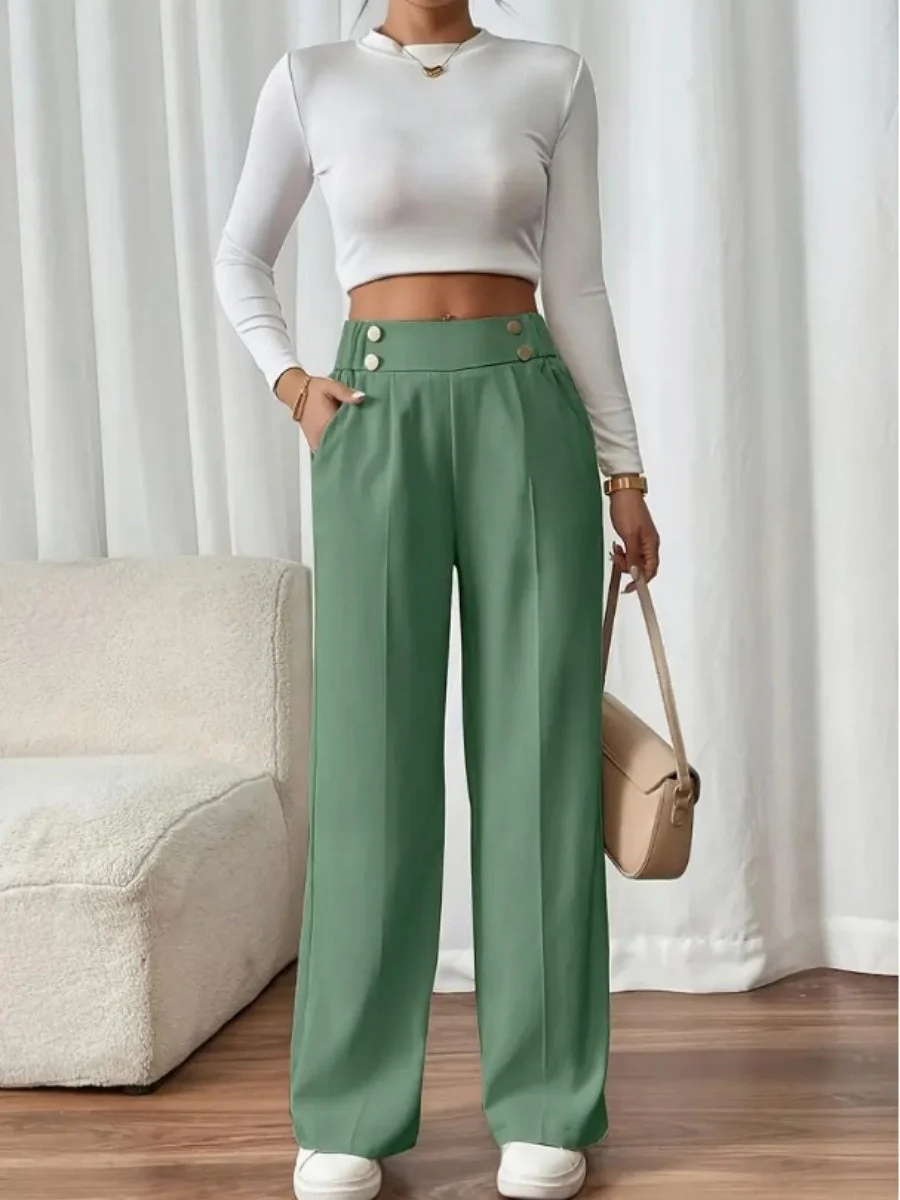 Casual High-waisted  Loose Straight leg Pocket Pants - Image 29