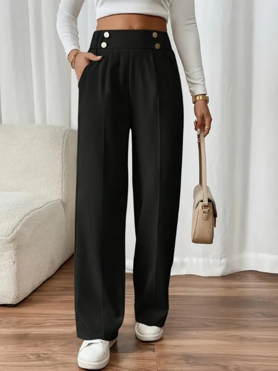 Casual High-waisted  Loose Straight leg Pocket Pants - Image 3