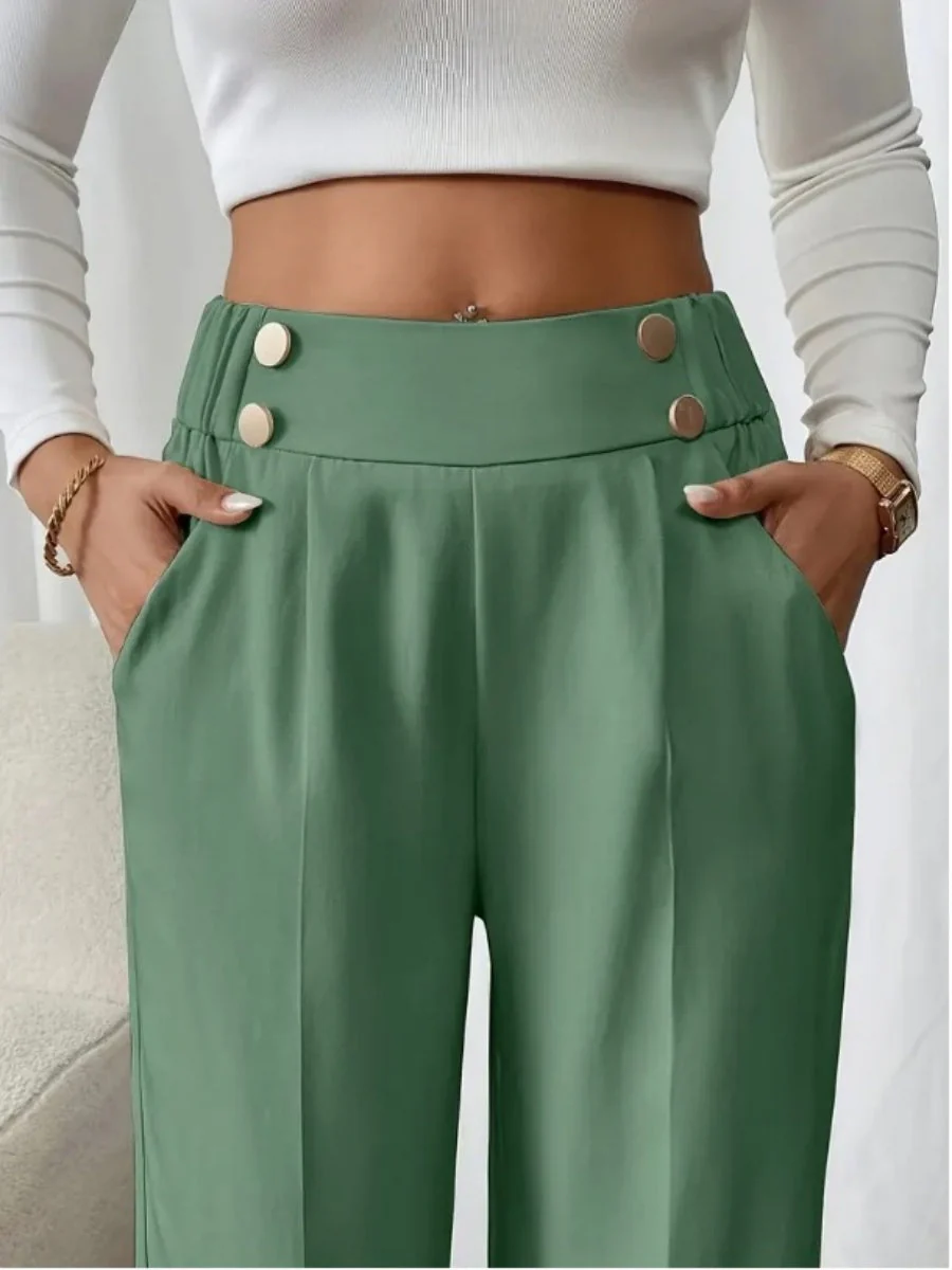 Casual High-waisted  Loose Straight leg Pocket Pants - Image 31