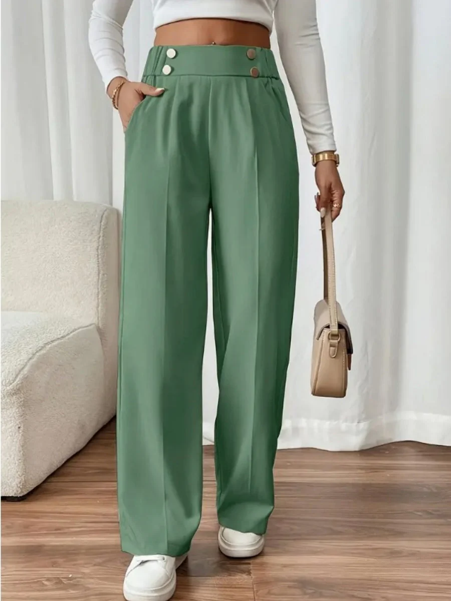 Casual High-waisted  Loose Straight leg Pocket Pants - Image 32