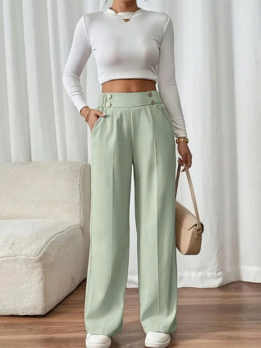 Casual High-waisted  Loose Straight leg Pocket Pants - Image 33