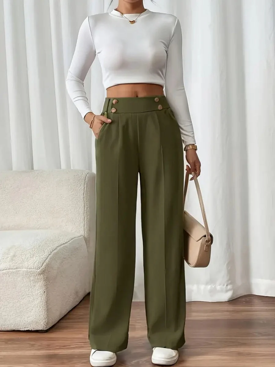 Casual High-waisted  Loose Straight leg Pocket Pants - Image 4
