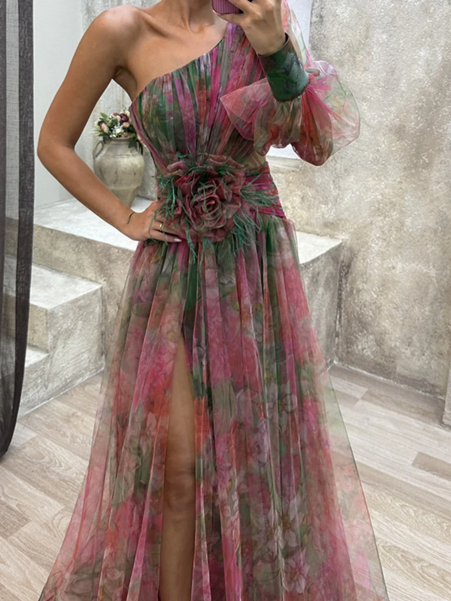 Liber Autumn Women's Zipper Plants And Flowers Maxi Dresses - Image 6