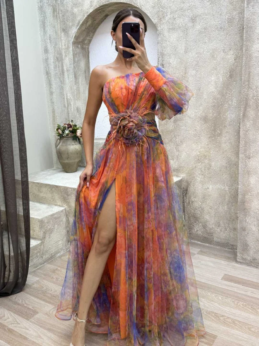 Liber Autumn Women's Zipper Plants And Flowers Maxi Dresses - Image 8