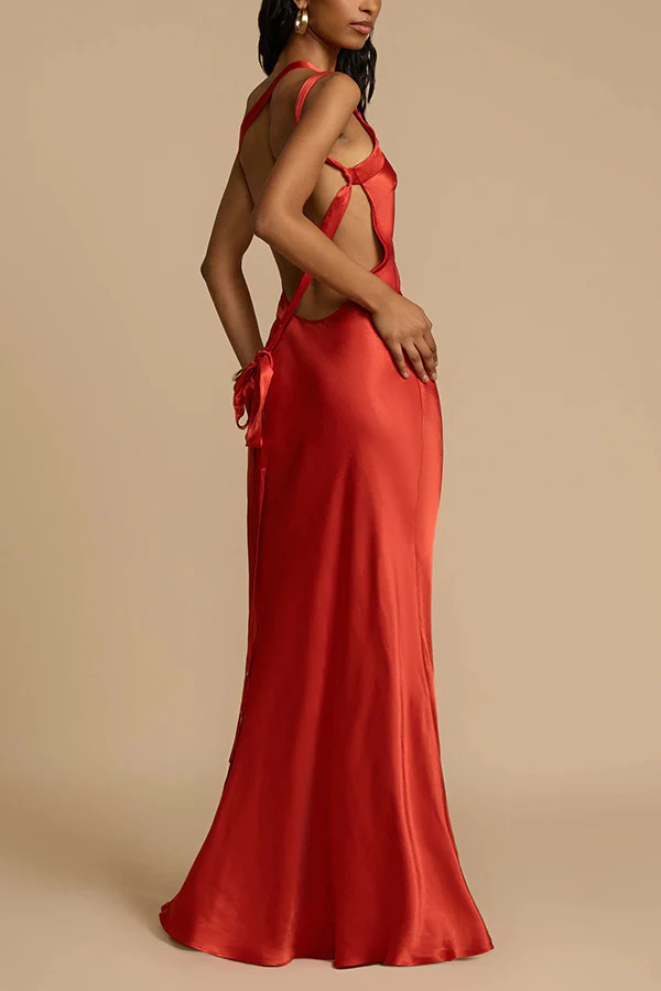 Zippered Single Shoulder Satin Maxi Dresses - Image 12