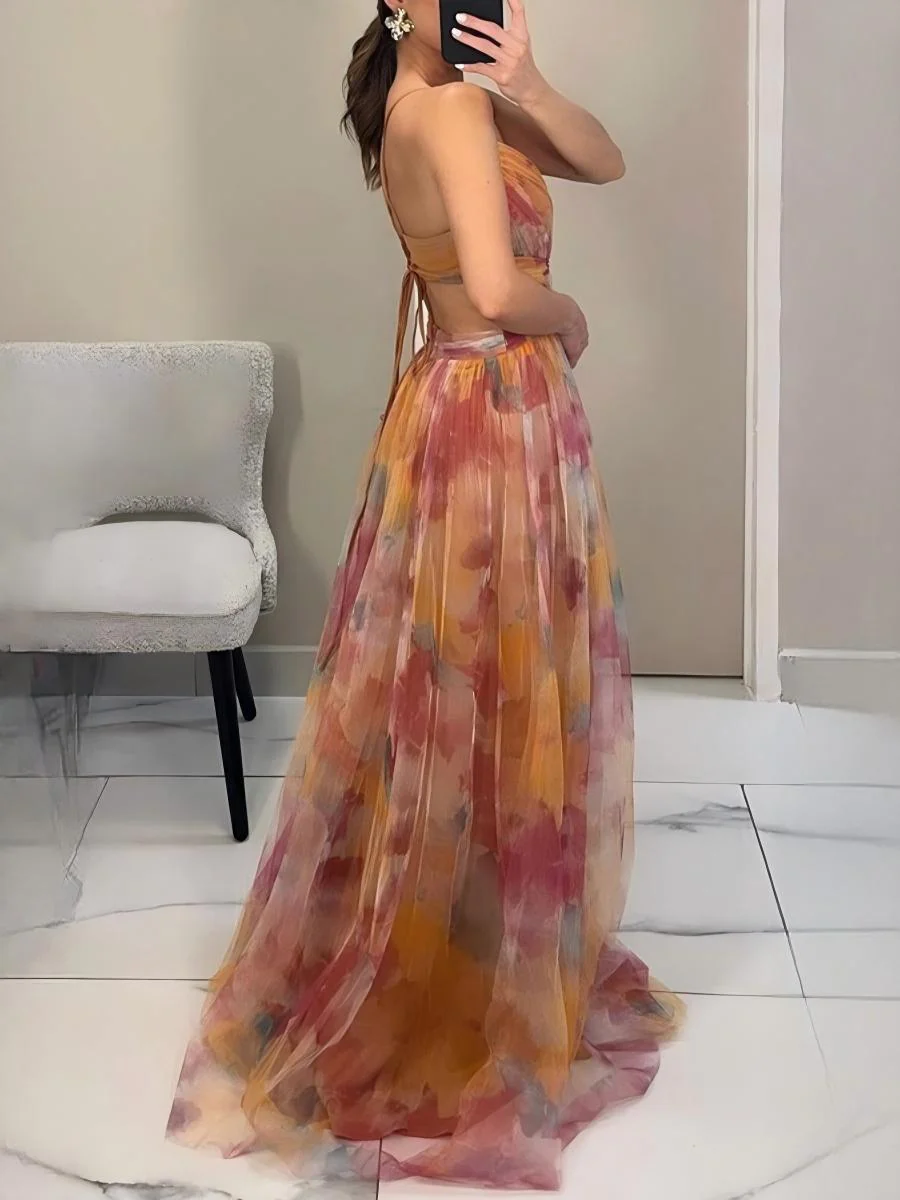 Mesh Floral Print Long Dress - Image 2