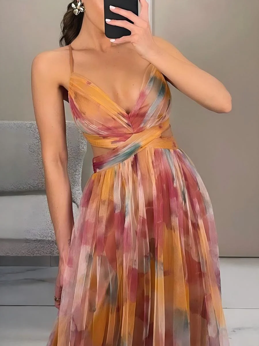 Mesh Floral Print Long Dress - Image 3
