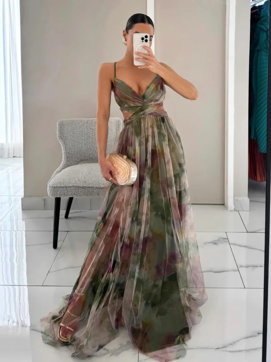 Mesh Floral Print Long Dress - Image 4