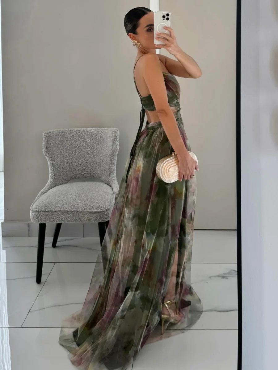 Mesh Floral Print Long Dress - Image 5