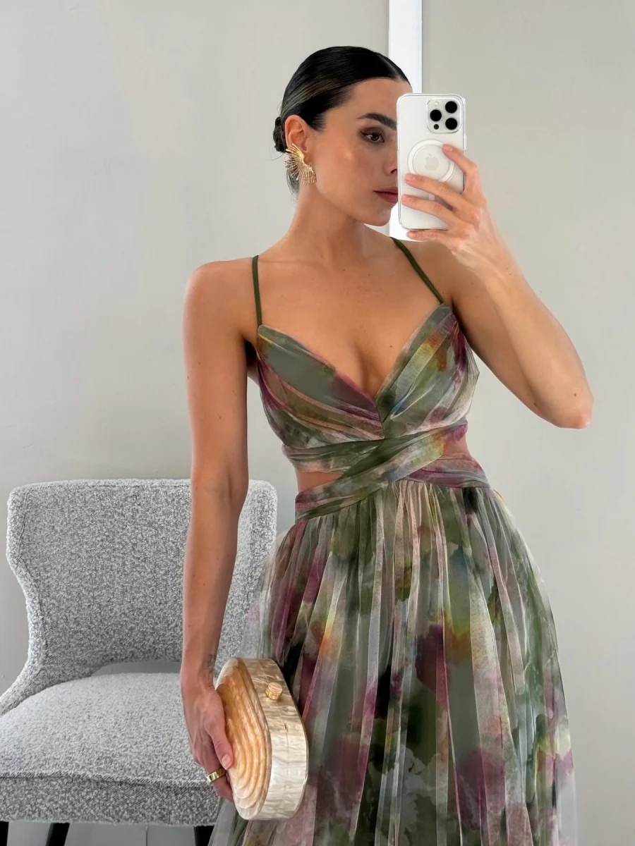 Mesh Floral Print Long Dress - Image 6