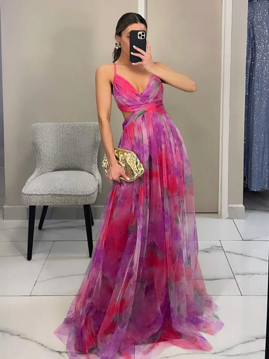 Mesh Floral Print Long Dress - Image 7
