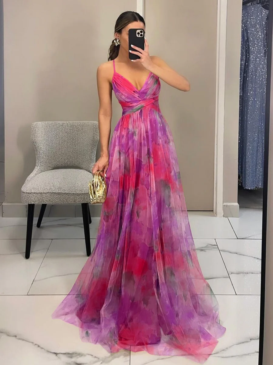 Mesh Floral Print Long Dress - Image 8