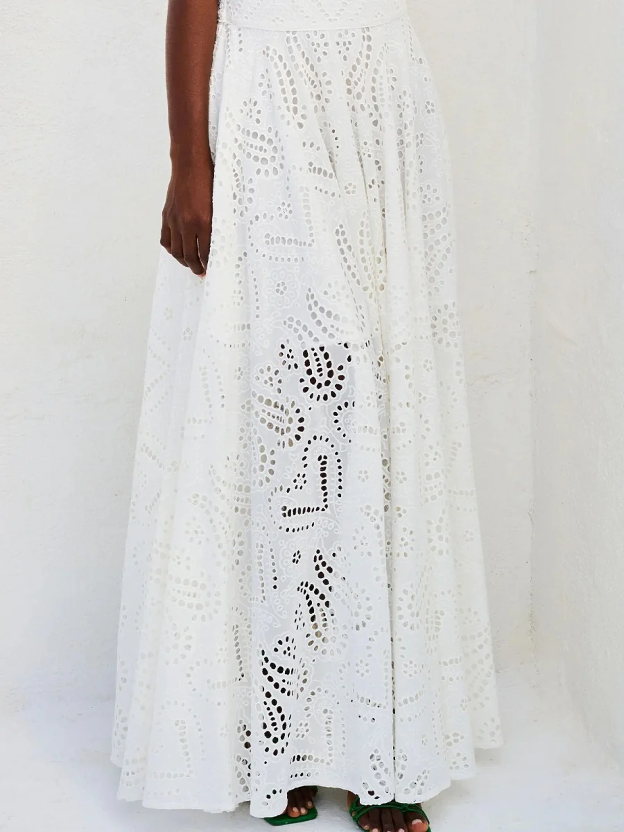 Floral Cutout Sleeveless Top And A-line Skirt Two-piece Vacation Set - Image 9