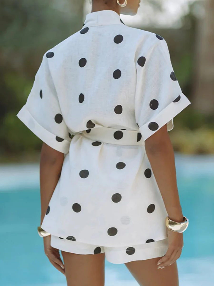 Polka Dot Batwing Sleeve Shirt And Shorts Two-piece Set - Image 2