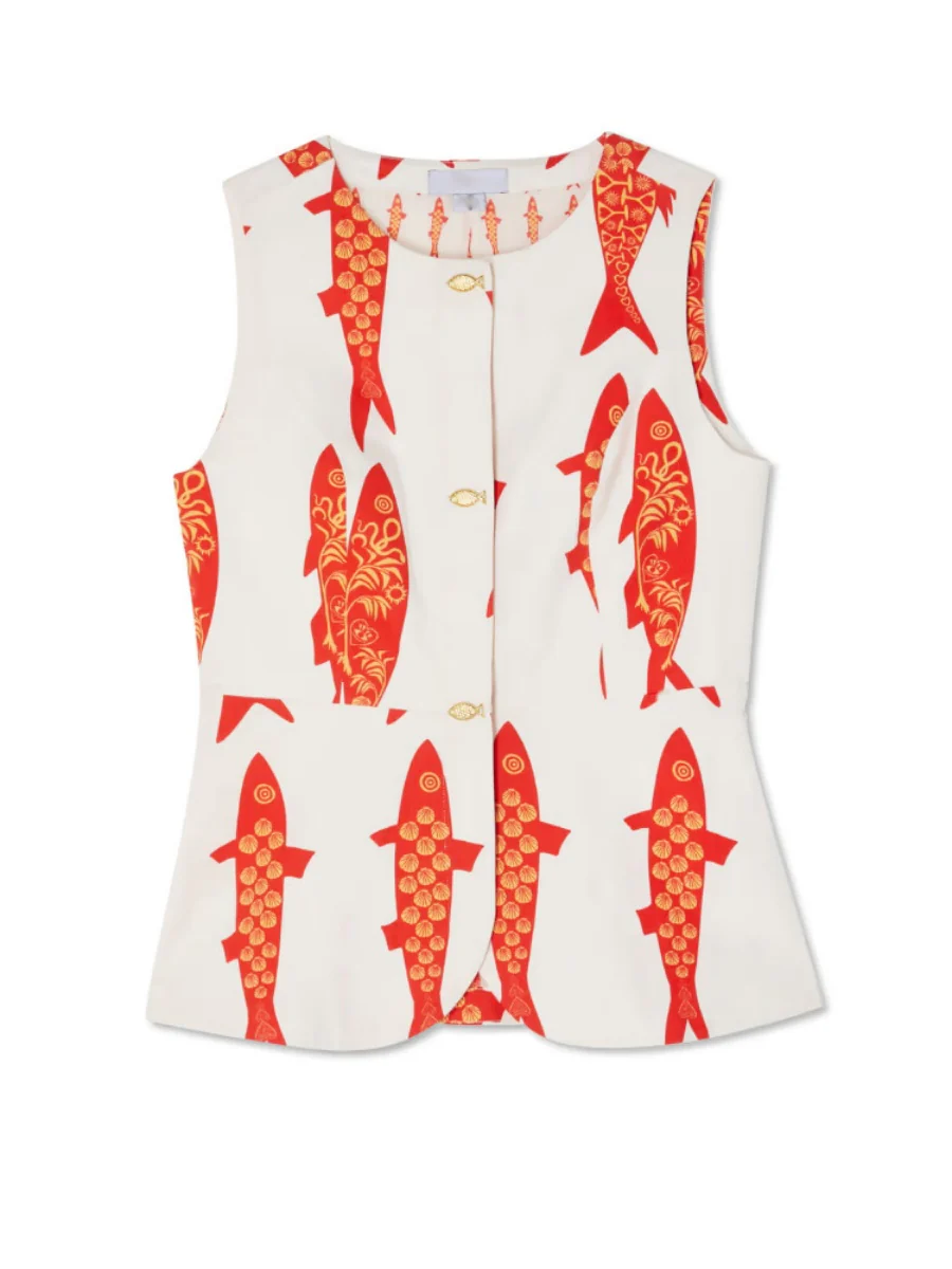 Buttons Fish-print Vest And Trousers Two-piece Set - Image 5