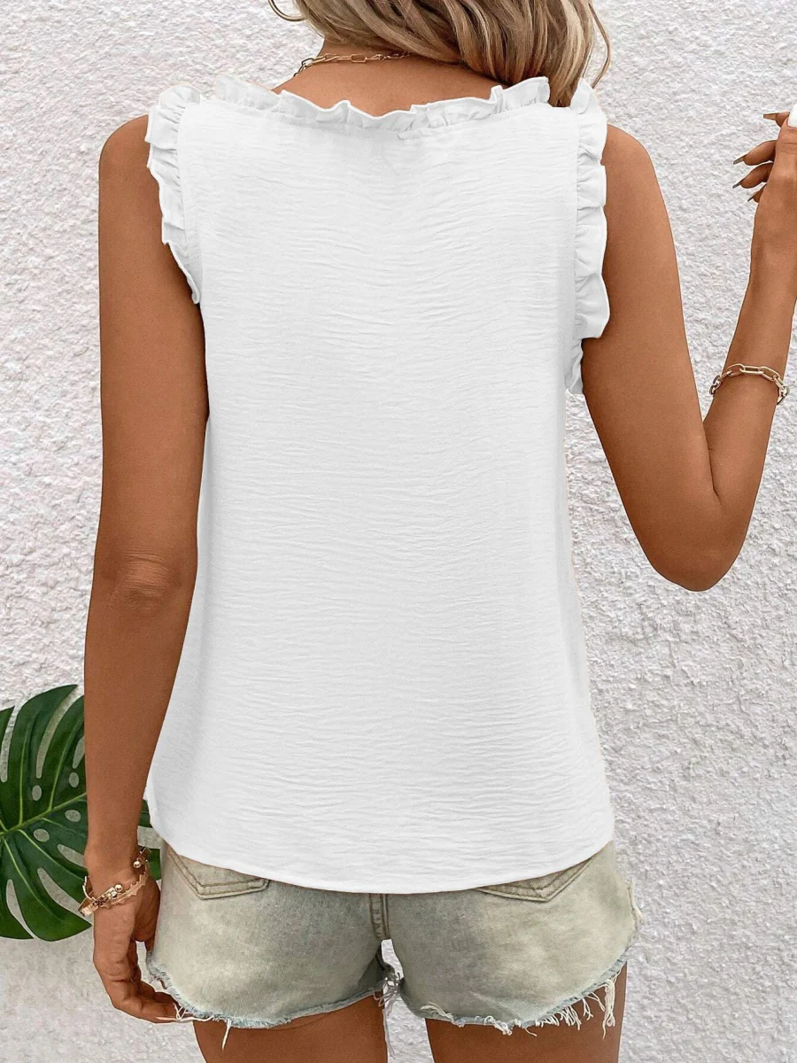 Textured Fabric V-neck Ruffled Vest - Image 10