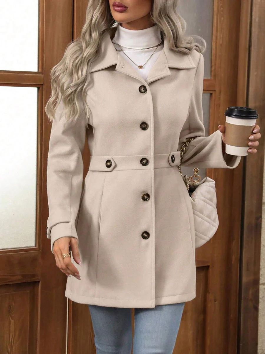 Slim Fit Lapel Buttons Solid Color Woolen Coat - Image 2