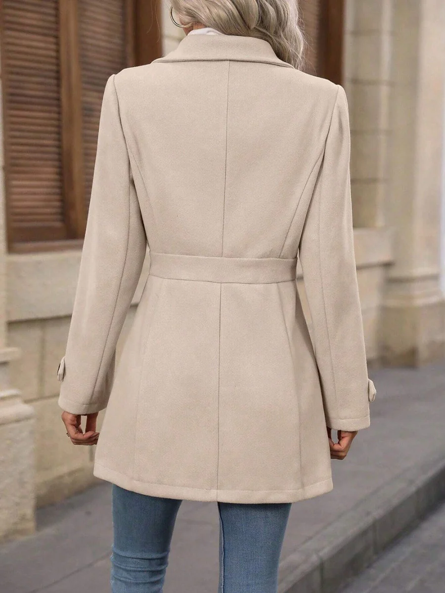Slim Fit Lapel Buttons Solid Color Woolen Coat - Image 3