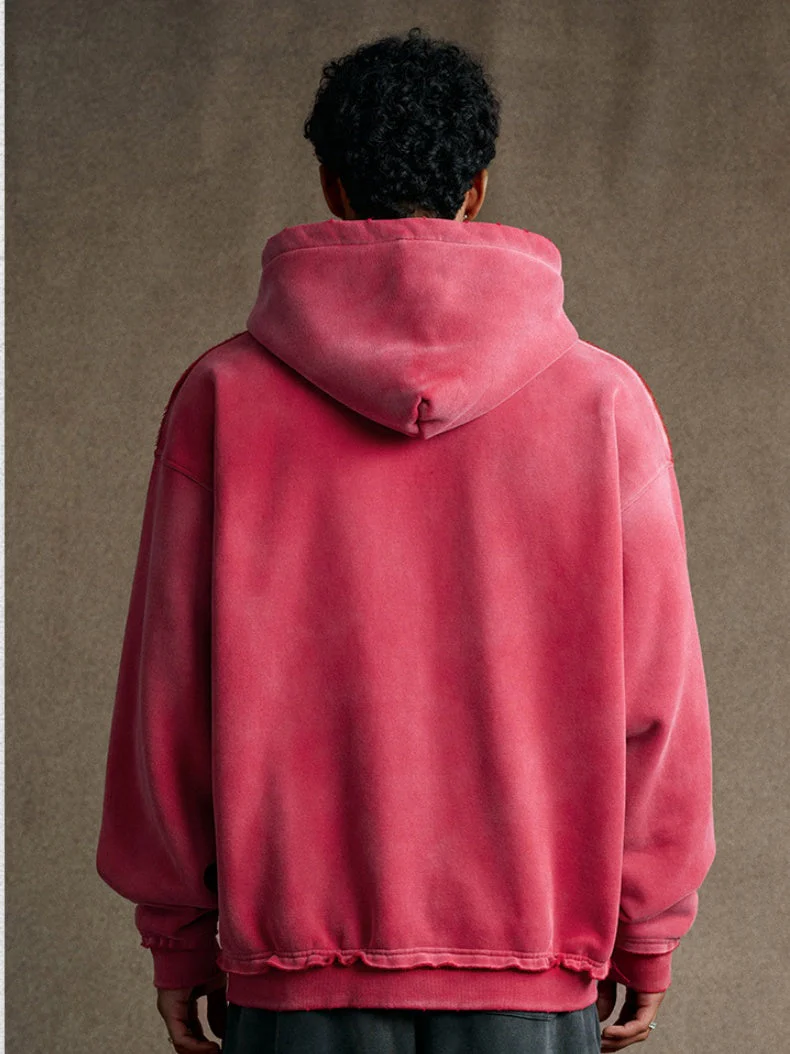 Distressed Washed Printed Hoodies Cardigan - Image 3