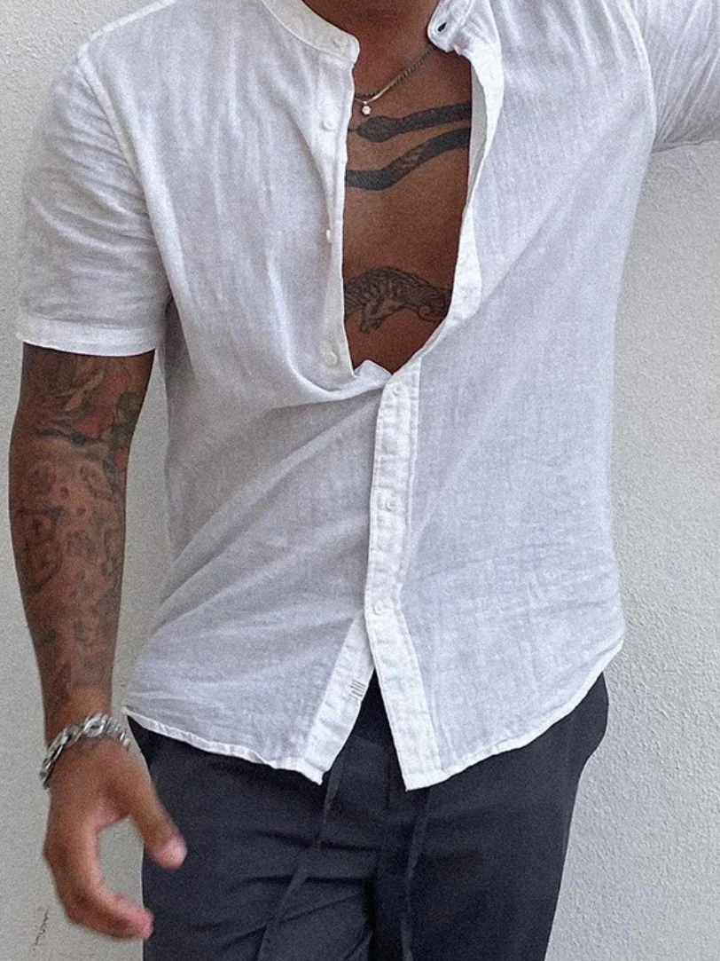 Cotton And Linen Leisure Solid Color Shirts - Image 2