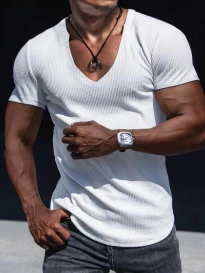 V-neck Leisure T-shirts - Image 2