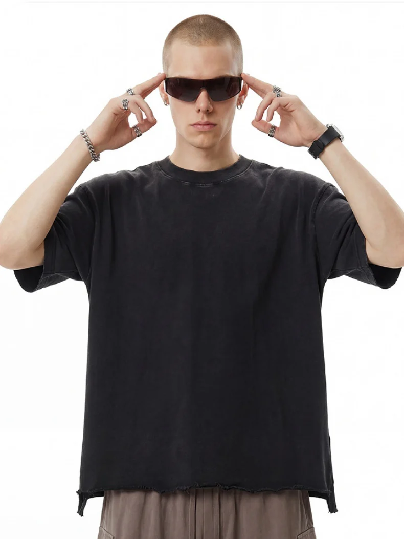 Retro Loose-fit Wear And Tear Boxy T-shirts - Image 5