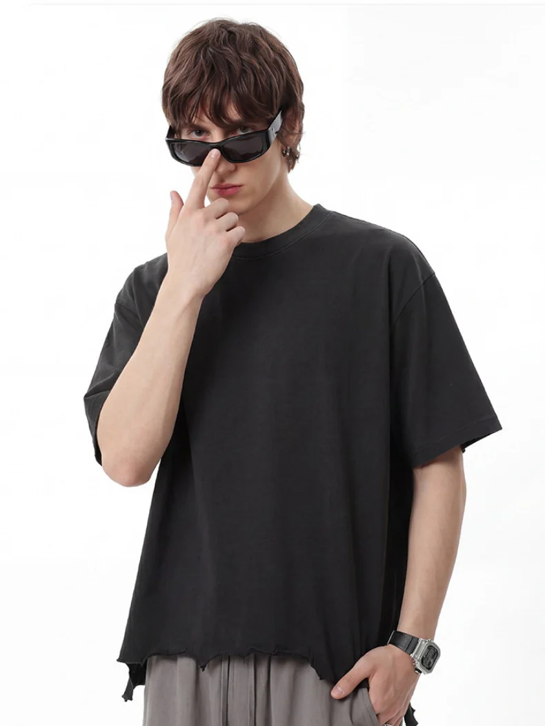 Retro Loose-fit Wear And Tear Boxy T-shirts - Image 6