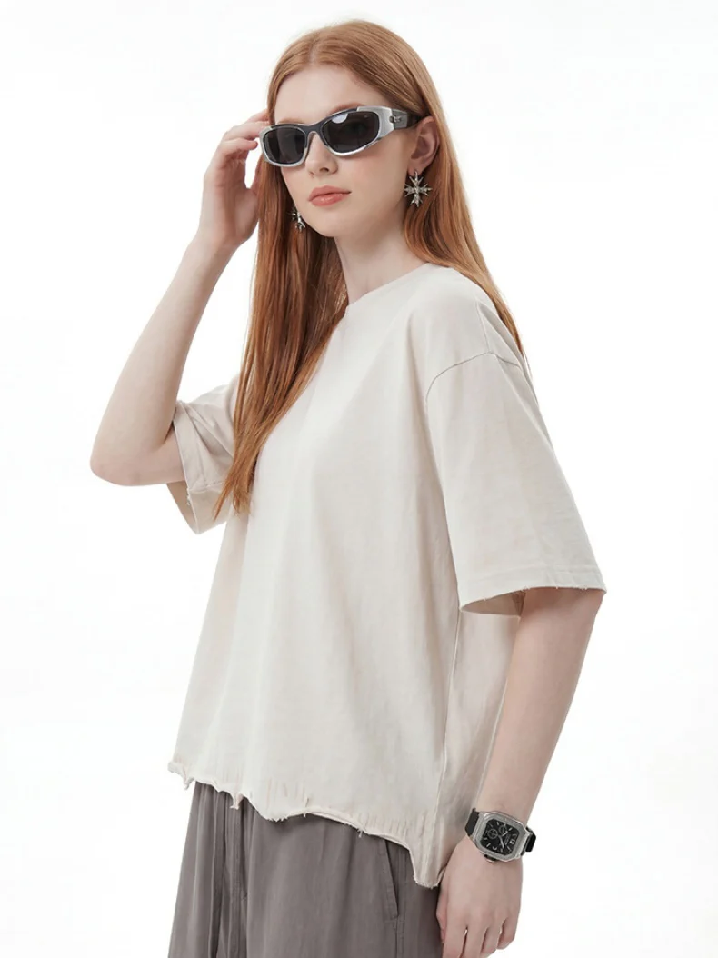 Retro Loose-fit Wear And Tear Boxy T-shirts - Image 7