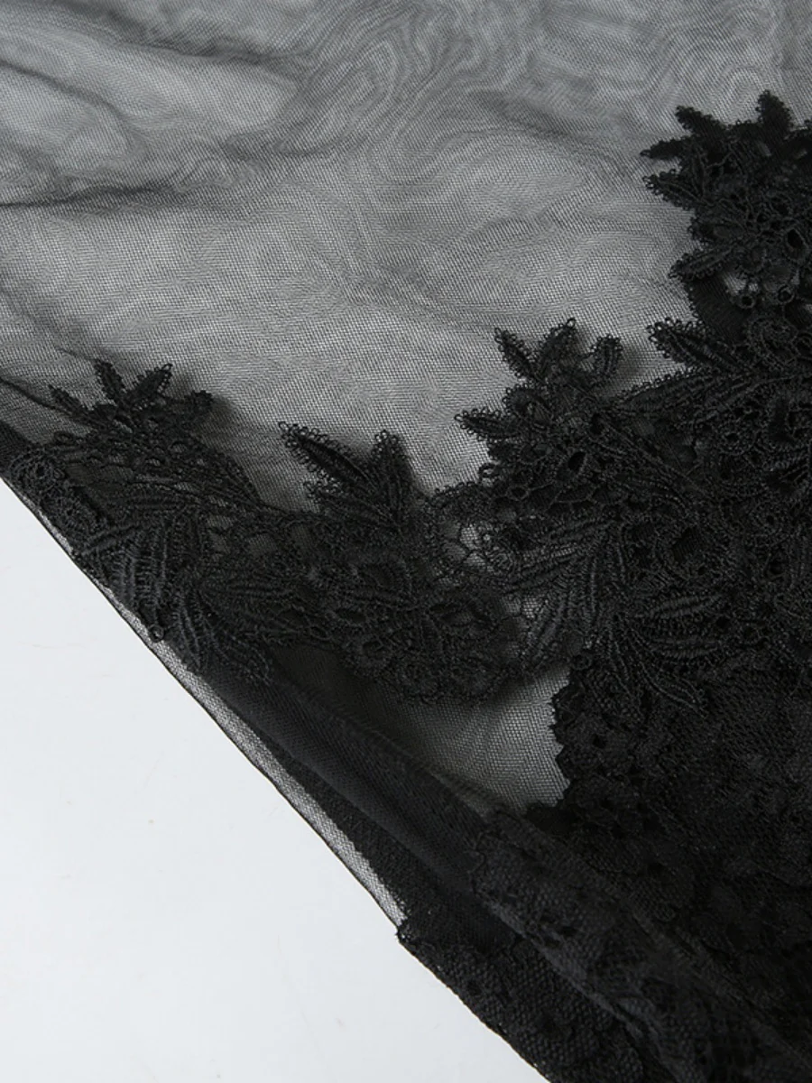 Sheer And Sexy Short Suspender Dress With Mesh Lace Trim - Image 8