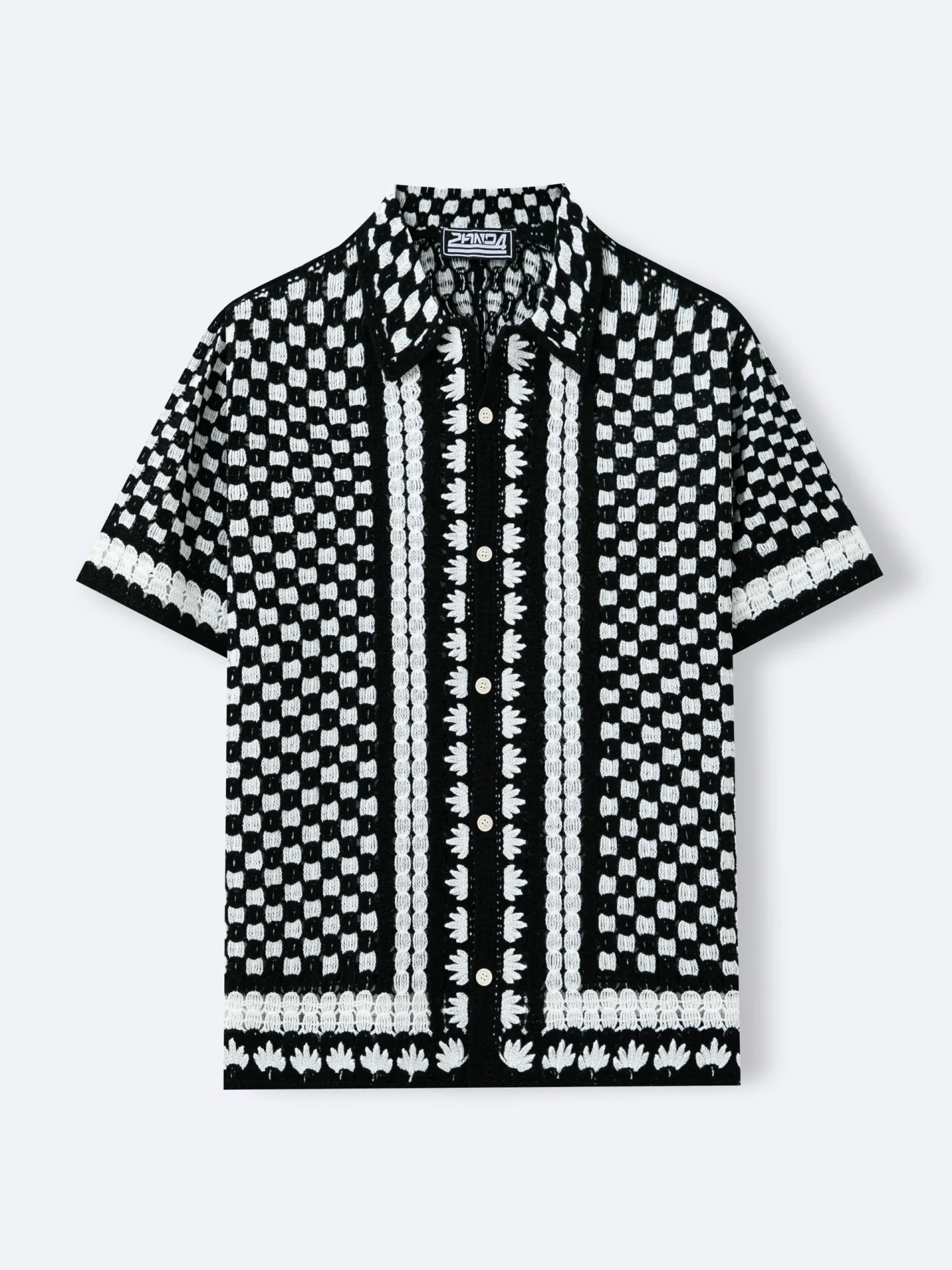 Crochet Knitting Black And White Plaid Hollow POLO Shirt - Image 3
