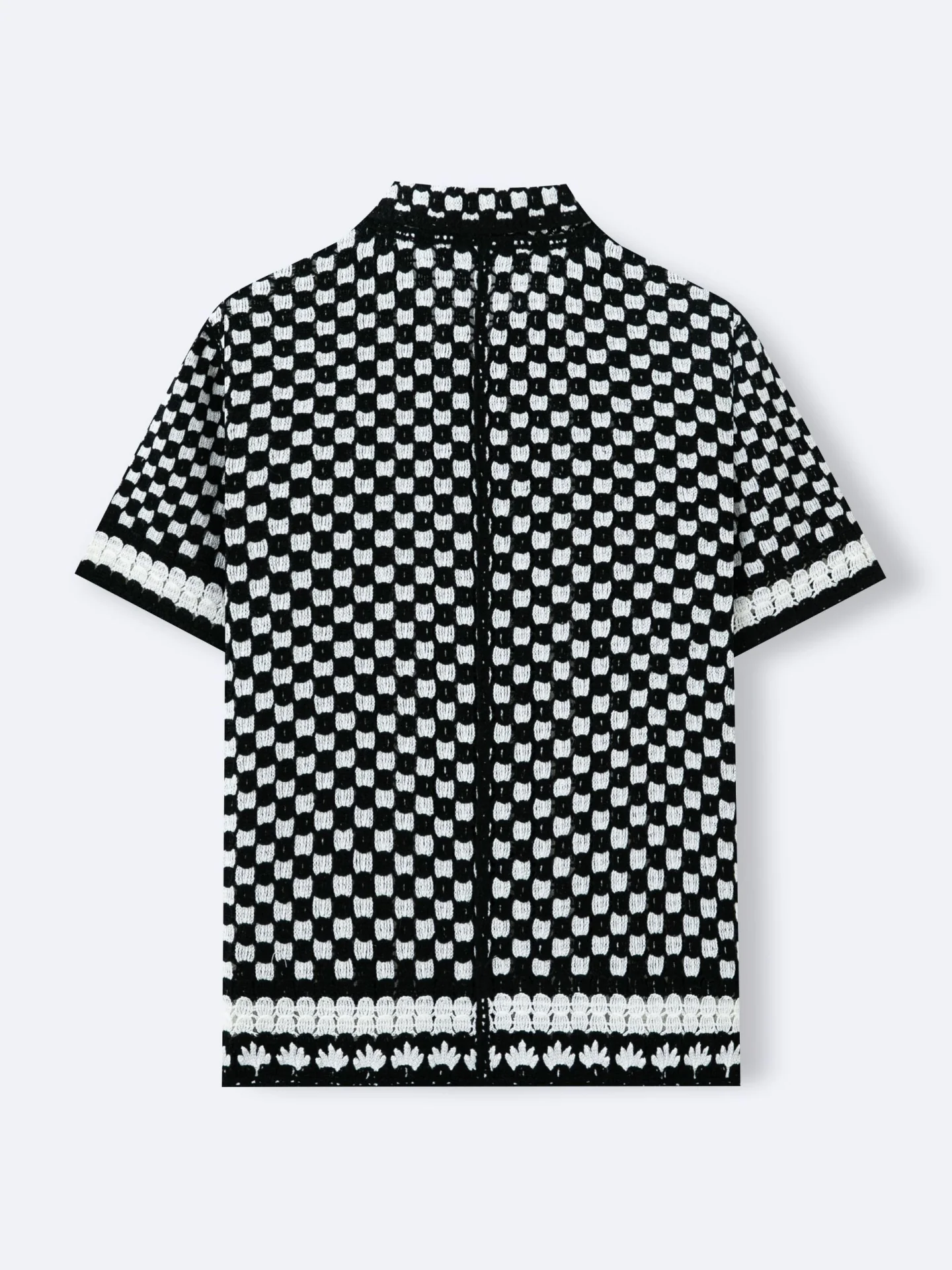Crochet Knitting Black And White Plaid Hollow POLO Shirt - Image 4