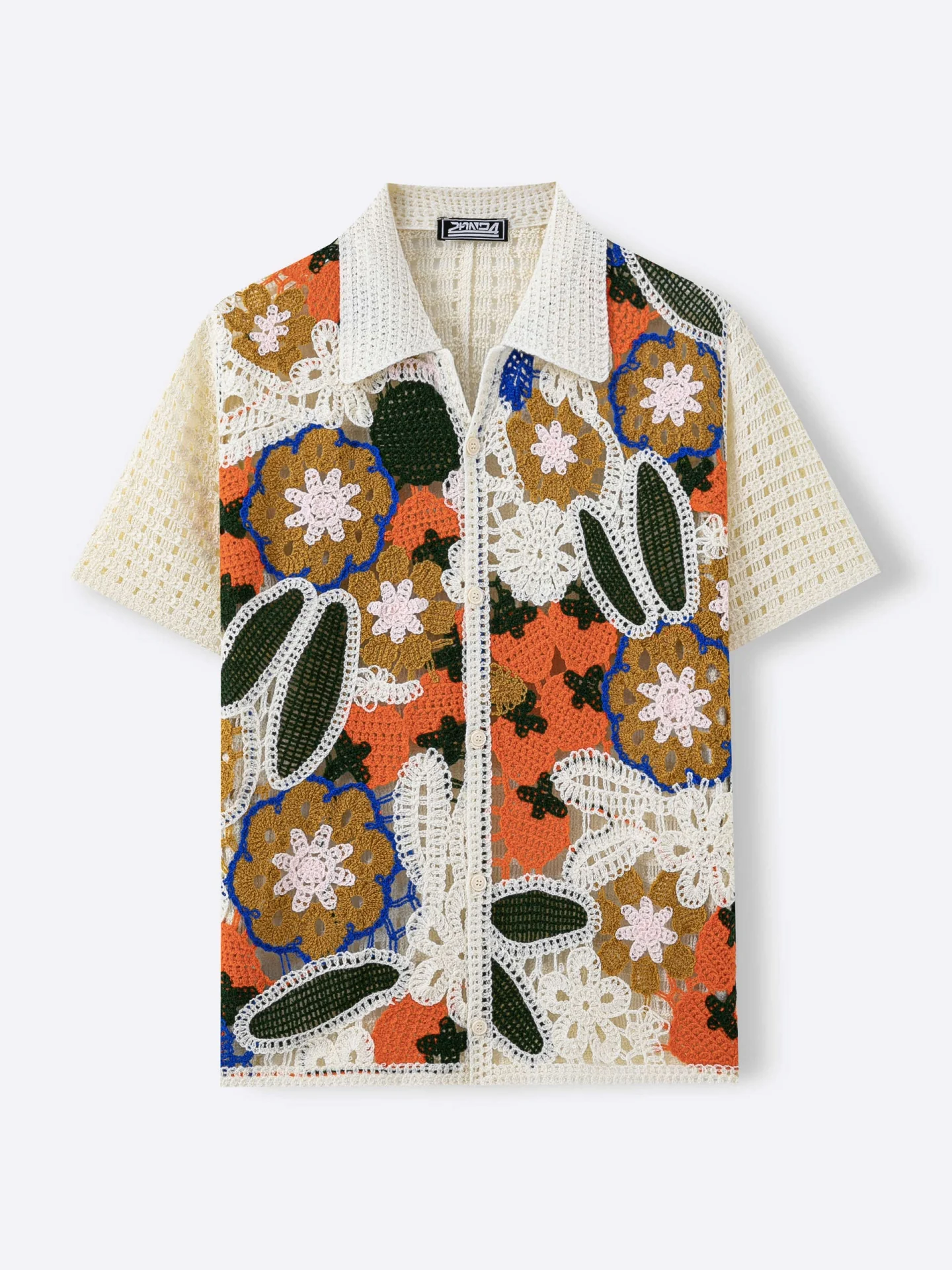 Manual Crochet Hollow Ethnic Style Jacquard POLO Shirt - Image 3
