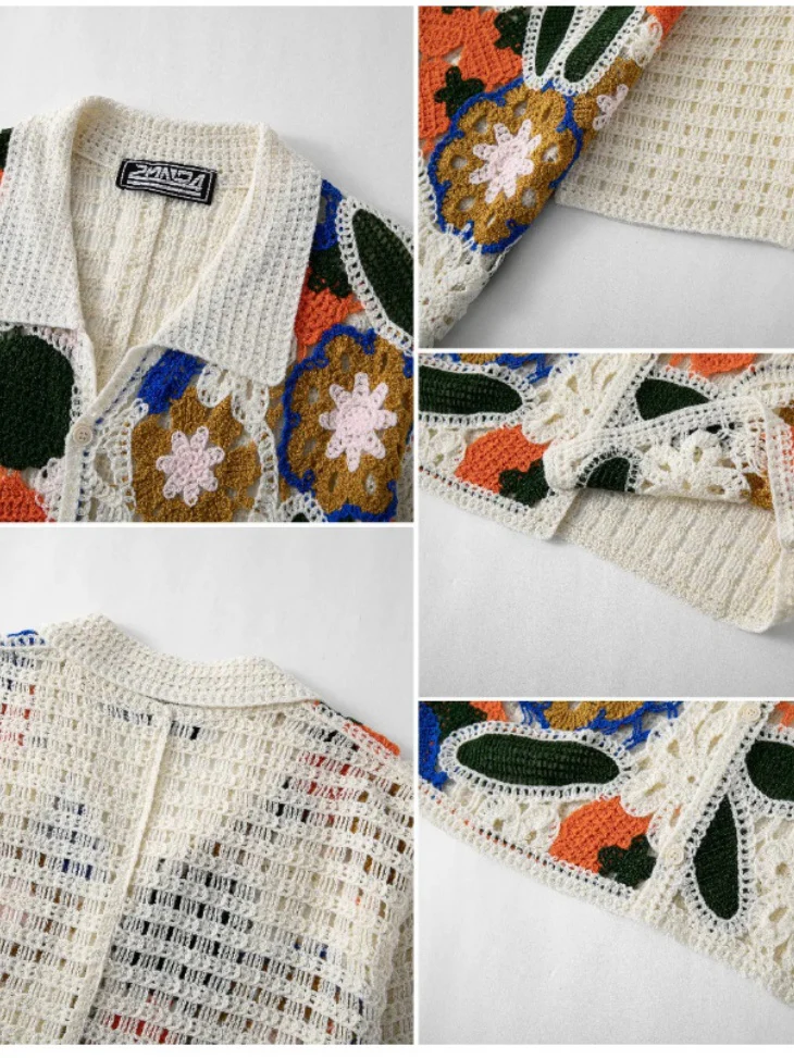 Manual Crochet Hollow Ethnic Style Jacquard POLO Shirt - Image 5