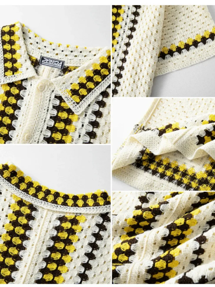 Ethnic Style Crochet Hollow Knitting Holiday Style POLO Shirt - Image 5