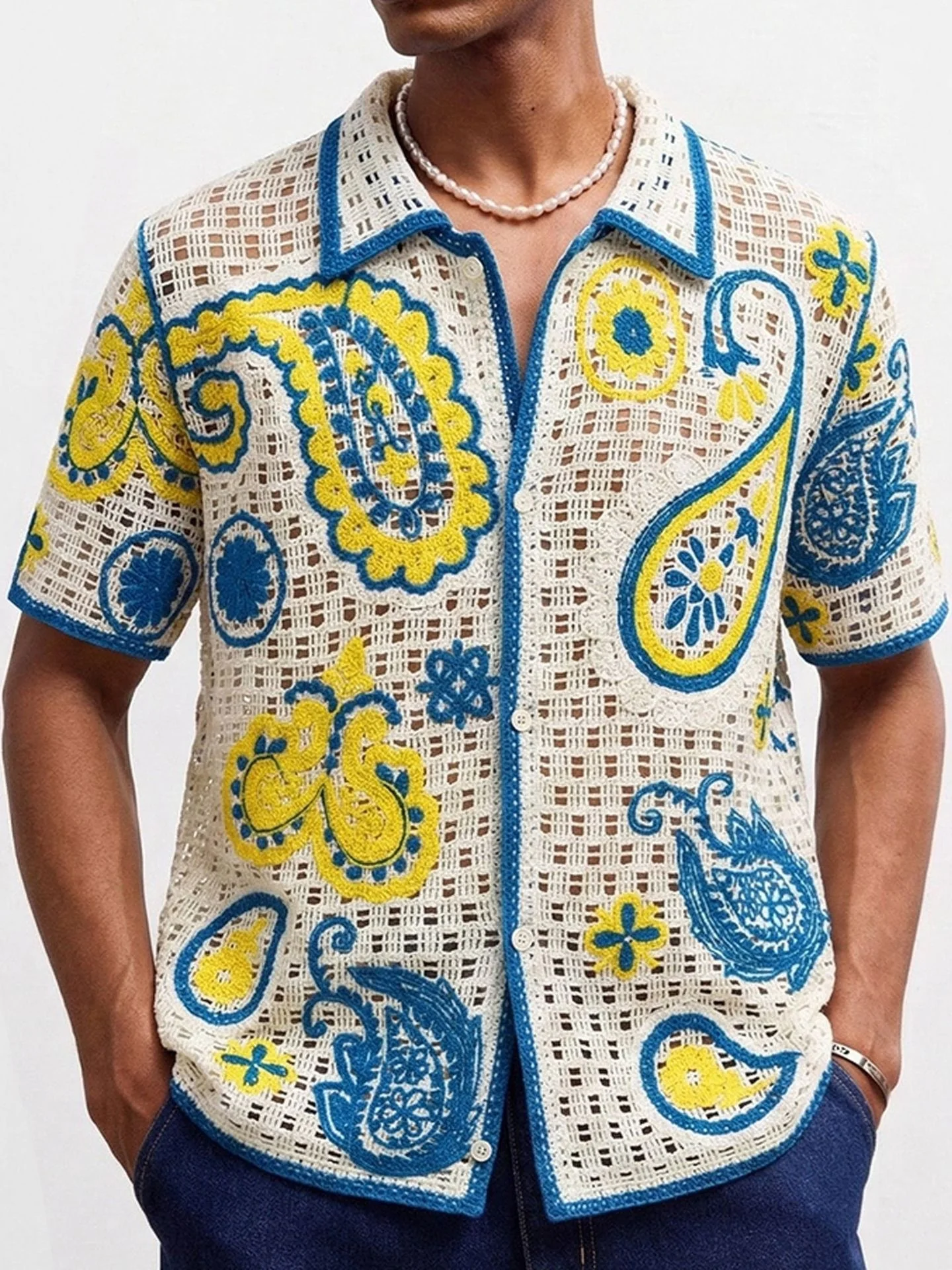 Ethnic Style Crochet Hollow Knitting Polo Shirts - Image 2