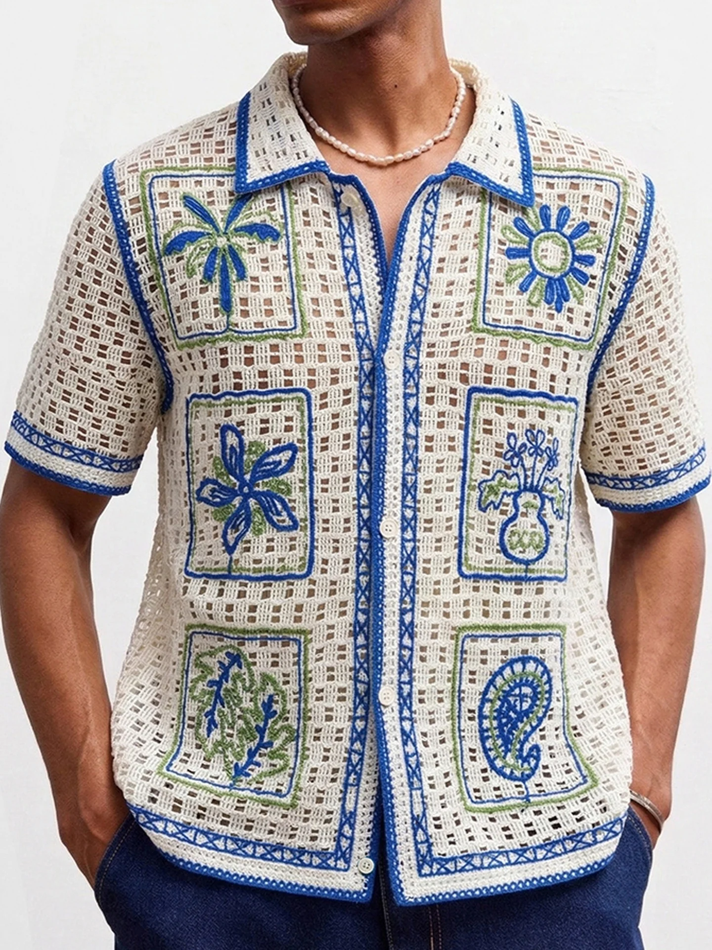 Holiday Style Crochet Hollow Knitting Polo Shirts - Image 2