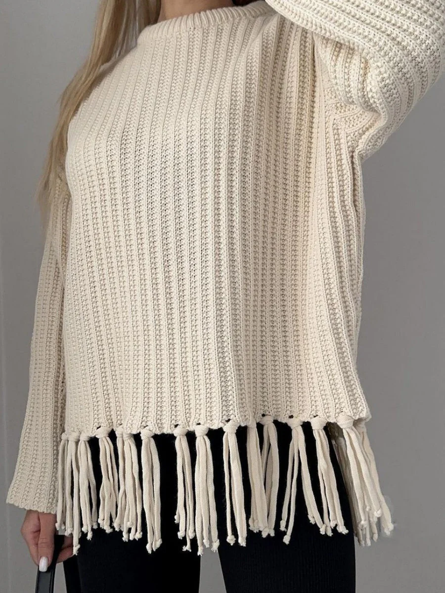 Thickened Loose Tassel Solid Color Knitting Sweaters - Image 6