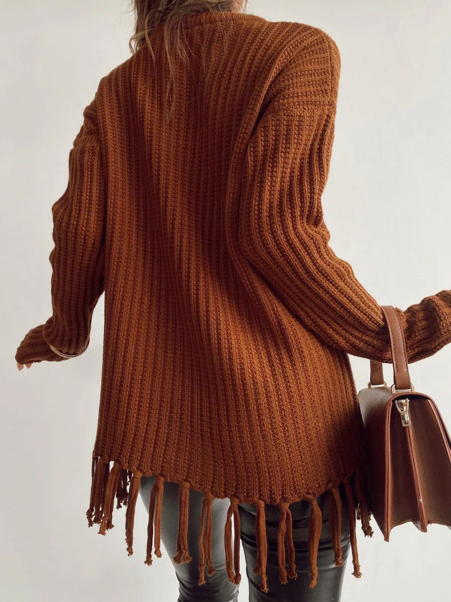 Thickened Loose Tassel Solid Color Knitting Sweaters - Image 8