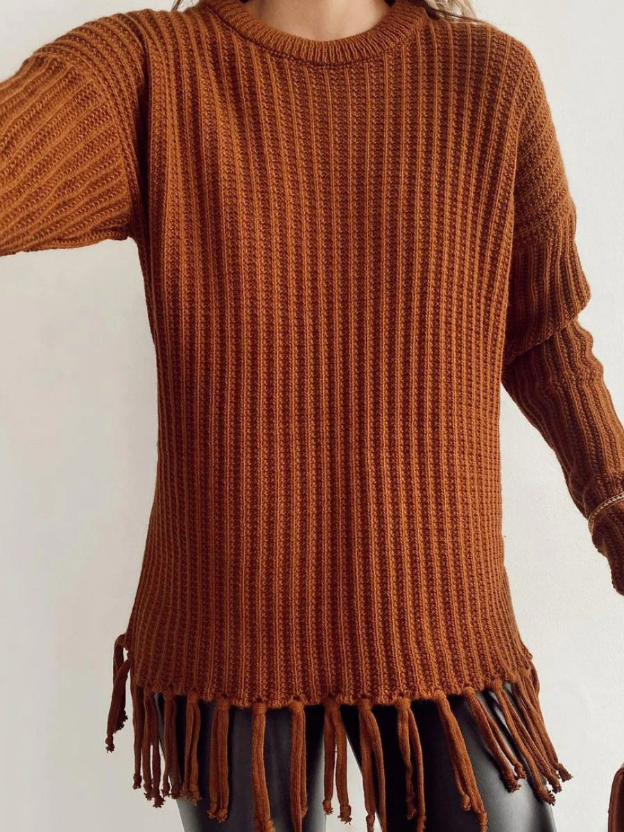 Thickened Loose Tassel Solid Color Knitting Sweaters - Image 9