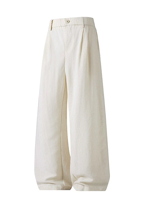 Army Green Flax Wide-leg Pants - Image 2