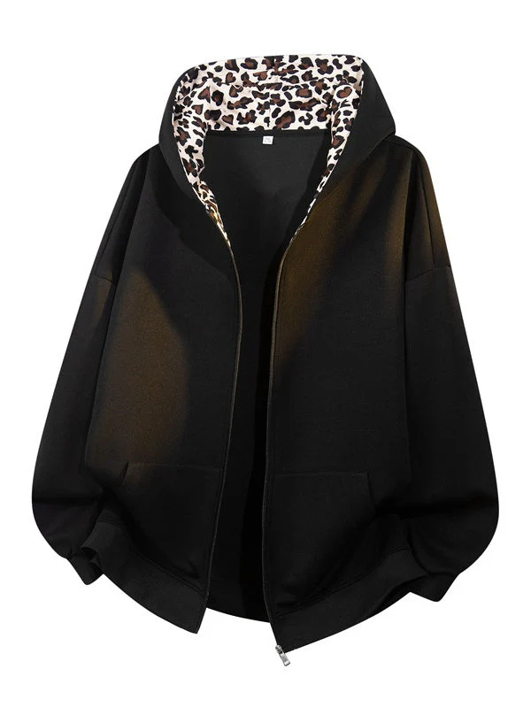 Leopard Print Patchwork Hoodies - Image 3