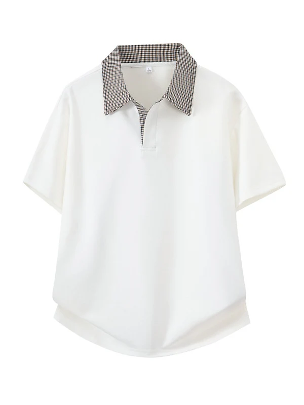 Old Money Style Plaid Patchwork POLO Shirt - Image 2