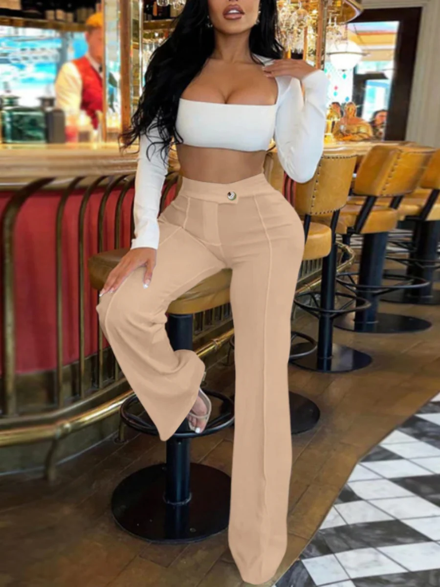 Mildly Spicy High Waist Buttons Wide-leg Pants Pants - Image 7