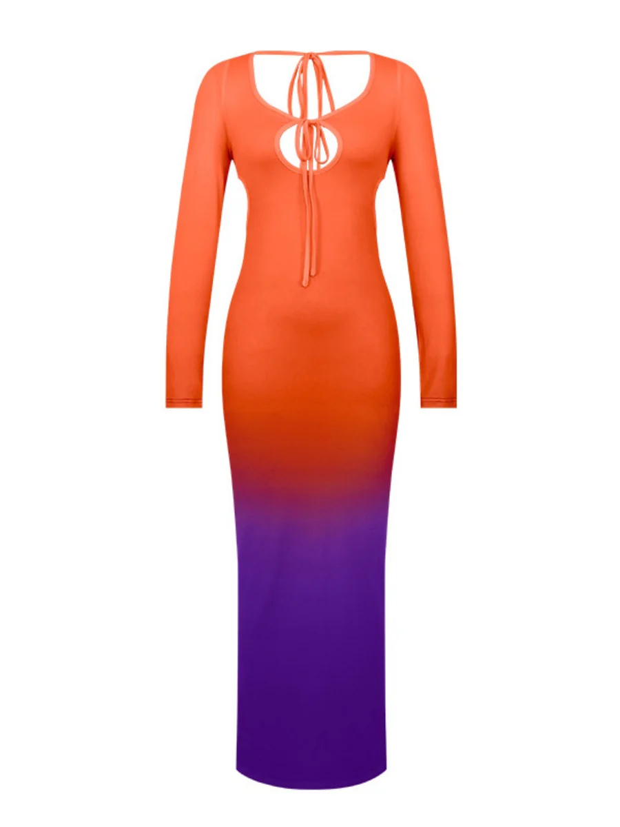 Deep V Gradient Backless Hip-hugging Sexy Stretch Maxi Dresses - Image 15