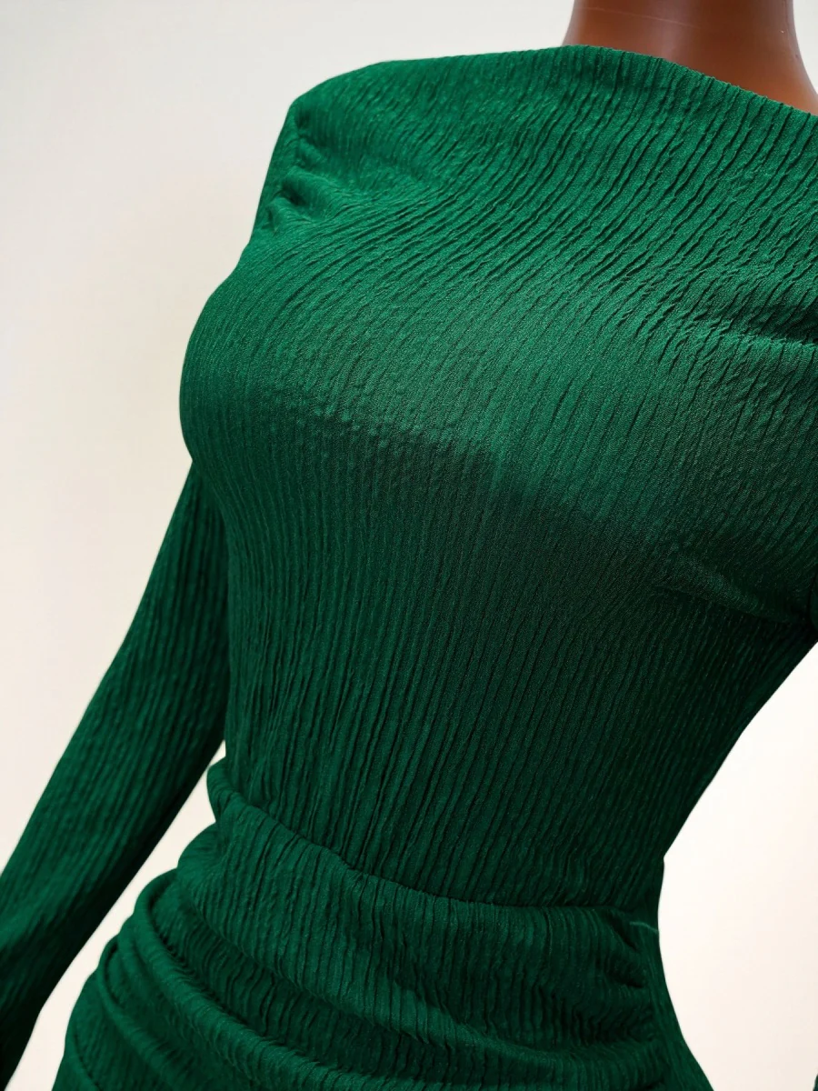 Knitting Long Sleeve High Waist Slim-fit Hip-hugging Drawstring Maxi Dresses - Image 4