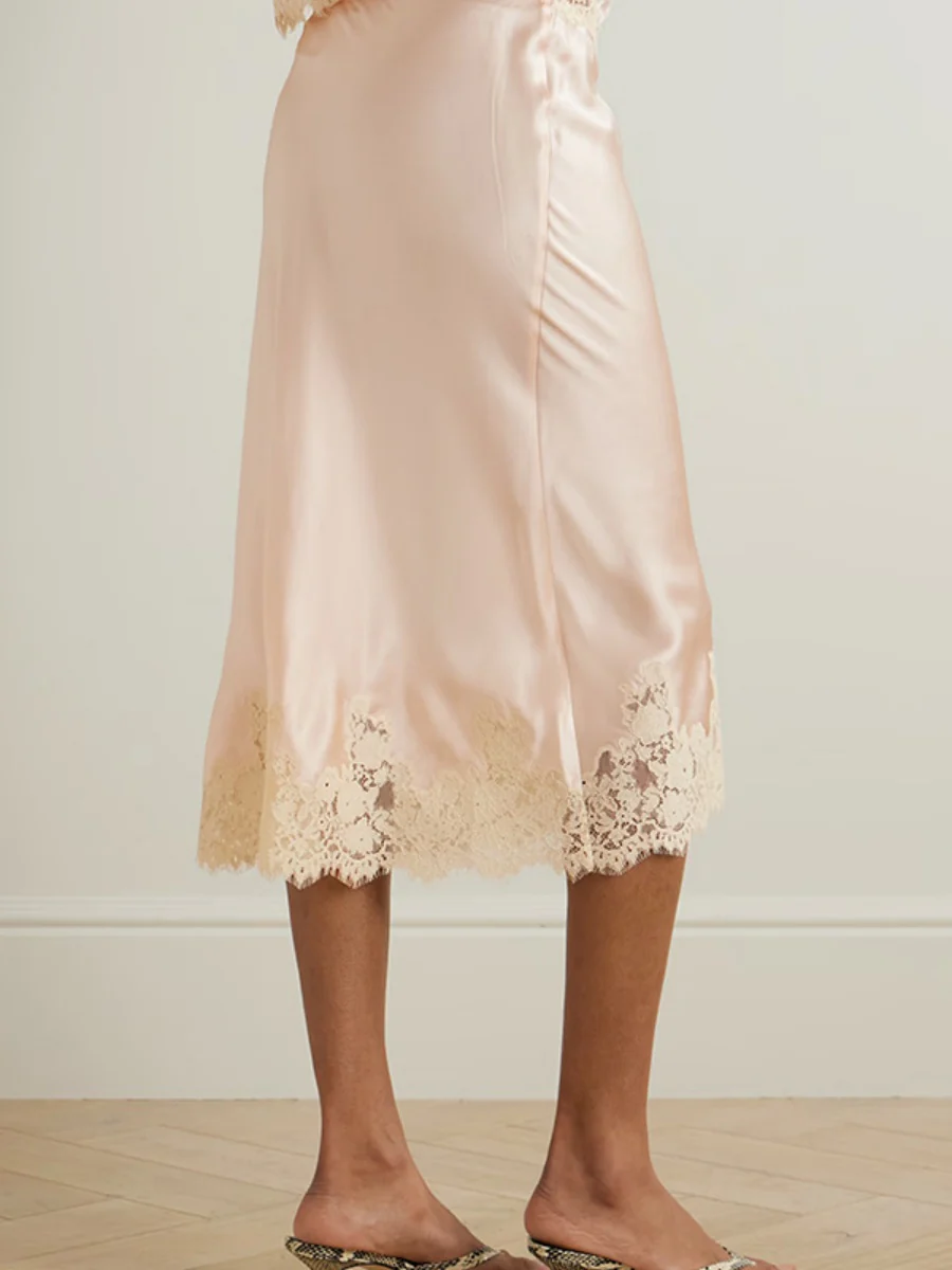 Lace Stitching Satin Camisoles Skirt 2-piece Sets - Image 4