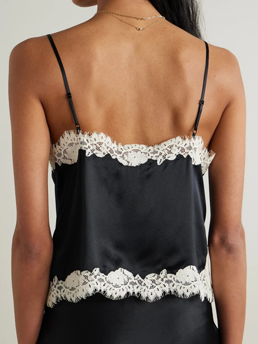 Lace Stitching Satin Camisoles Skirt 2-piece Sets - Image 7