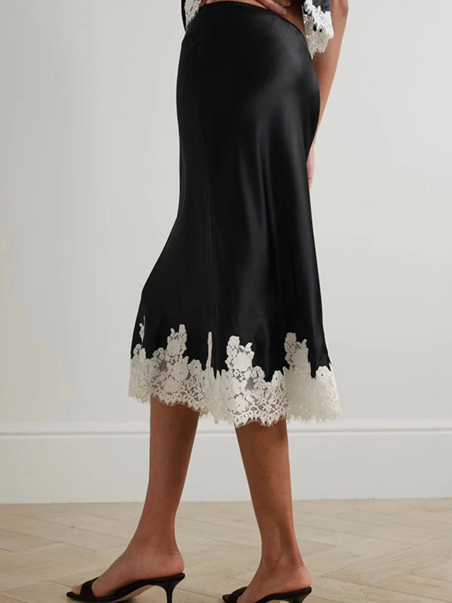 Lace Stitching Satin Camisoles Skirt 2-piece Sets - Image 8